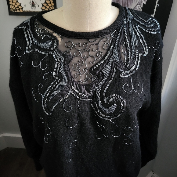 Vintage 1990 Beaded Silk Blend Sweater size M - Picture 3 of 8